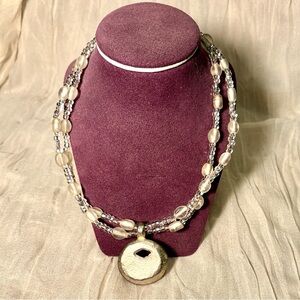 Vintage Cathy & Marsha Glass Bead Necklace w/Metal Pendant - NEW W/Tag!
